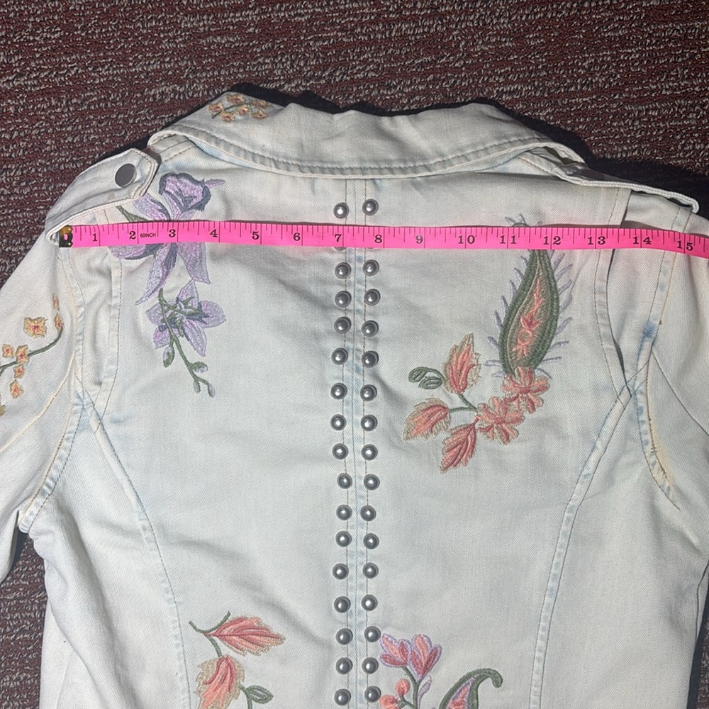 Montanaco Floral Embroidered denim moto Jacket country chic studded zip up - Picture 14 of 16
